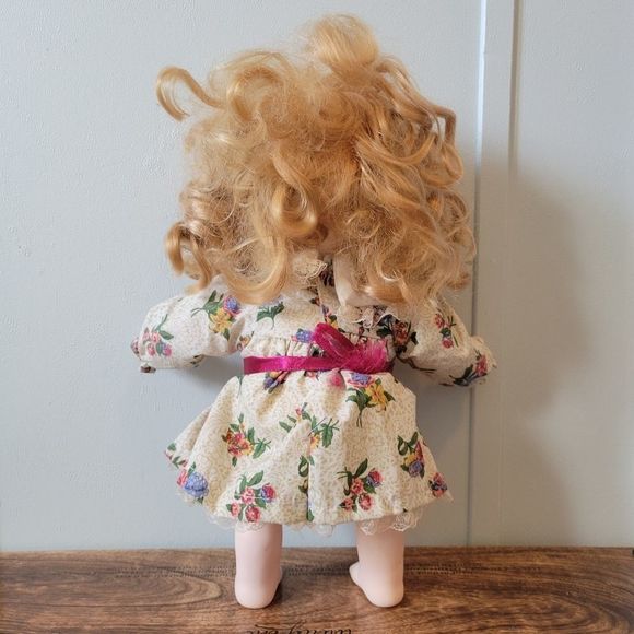 Precious Moments Doll Plush Body Plastic Face Feet w/ original Floral Dress - Picture 5 of 10